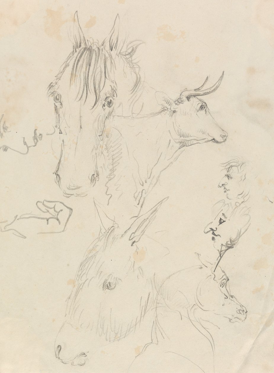 Paarden, Koe en Mannen door Unknown artist