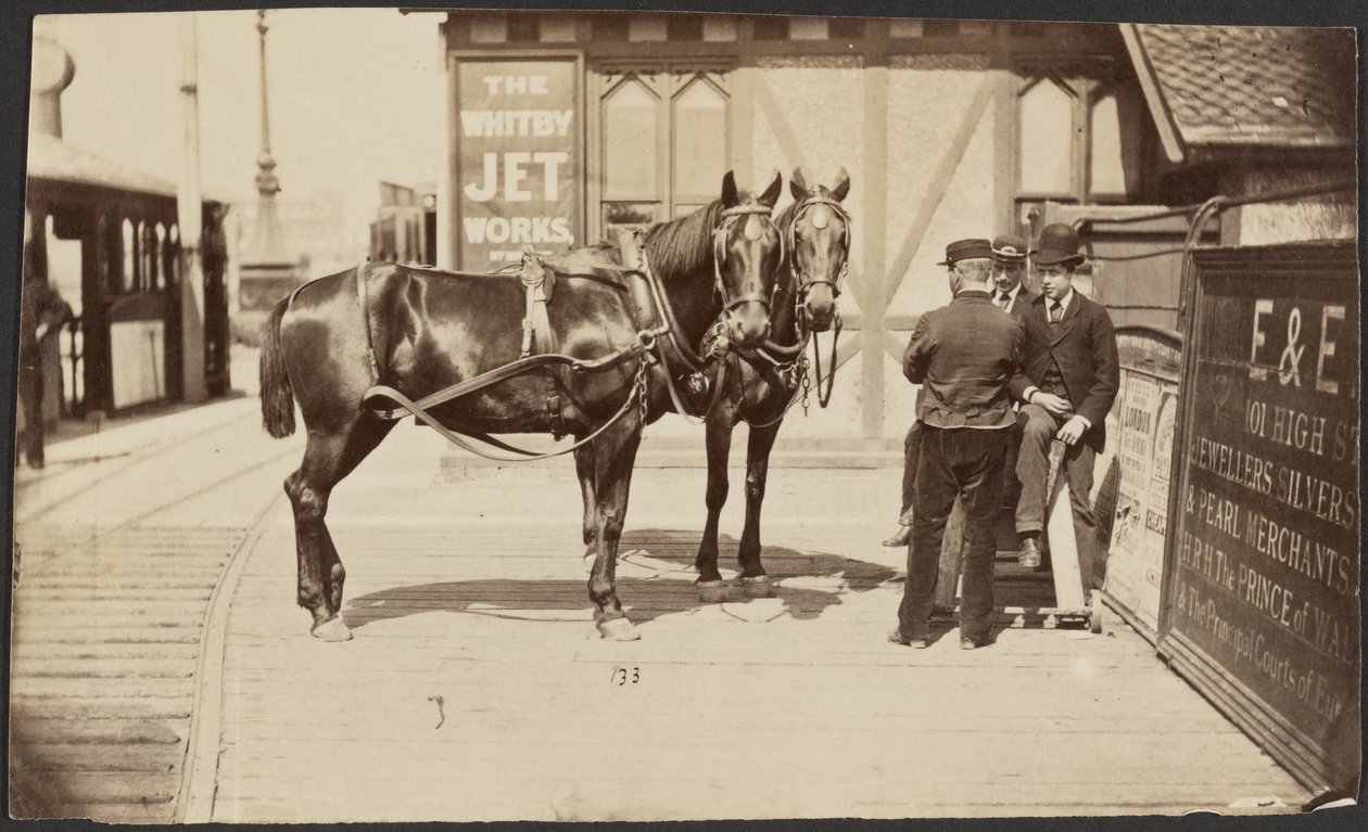 [Paarden buiten de Whitby Jet Works]. door Unknown artist