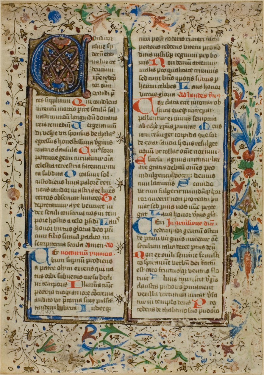 Verlichte initiaal "A" uit een psalter of brevier door Unknown artist