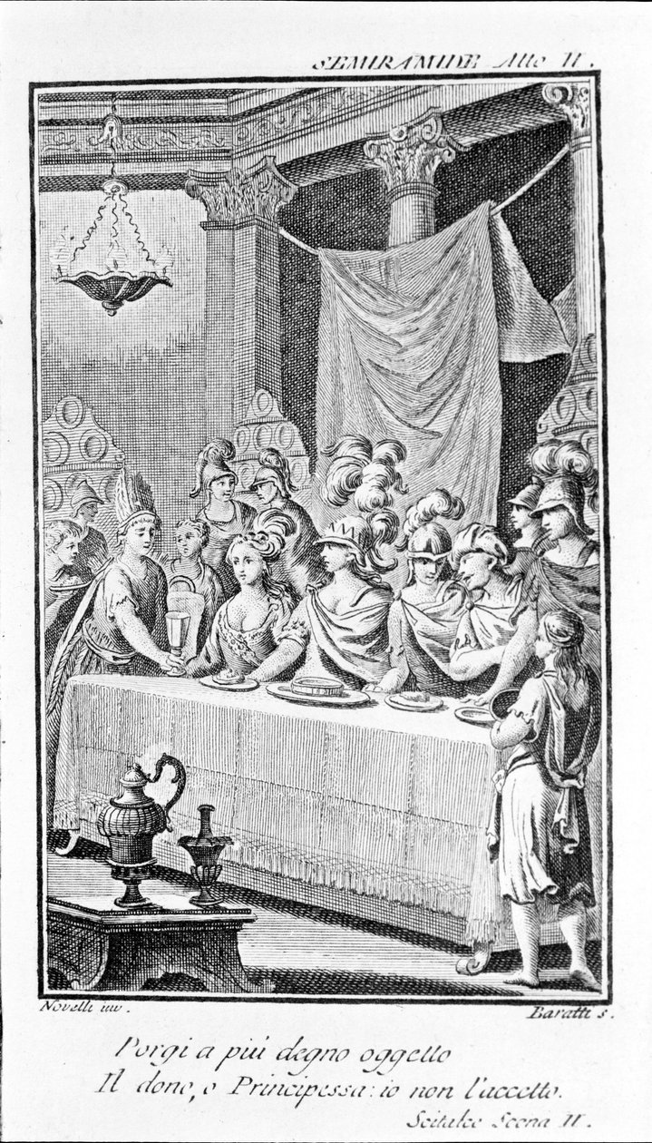 Illustratie van Sémiramis, opera door Antonio Salieri (1750 - 1825). Libretto door Pierre Metastase (of Pietro Metastasio). Act II, sc. II. door Unknown artist