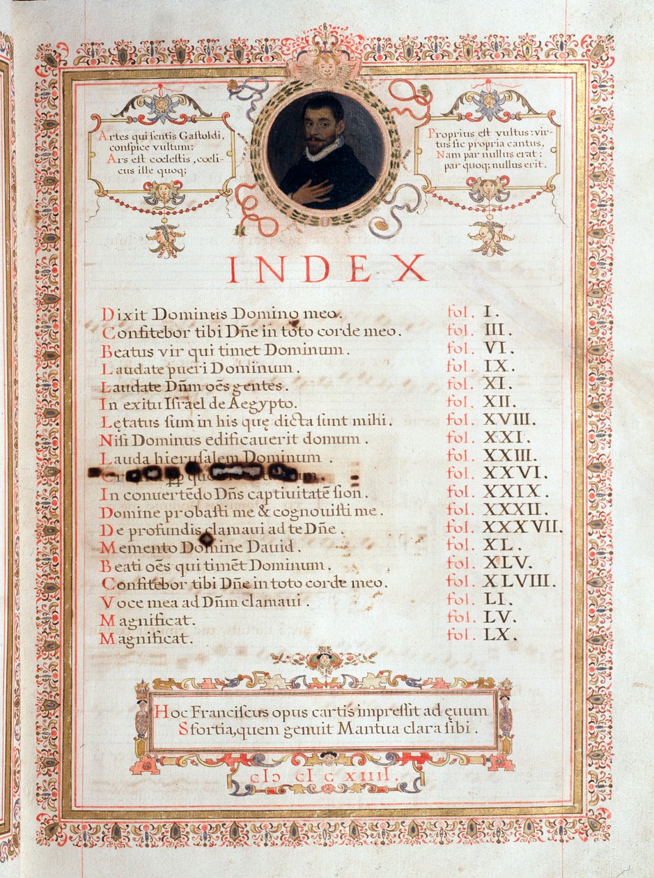 Indexpagina met portret van Giovanni Giacomo Gastoldi door Unknown artist