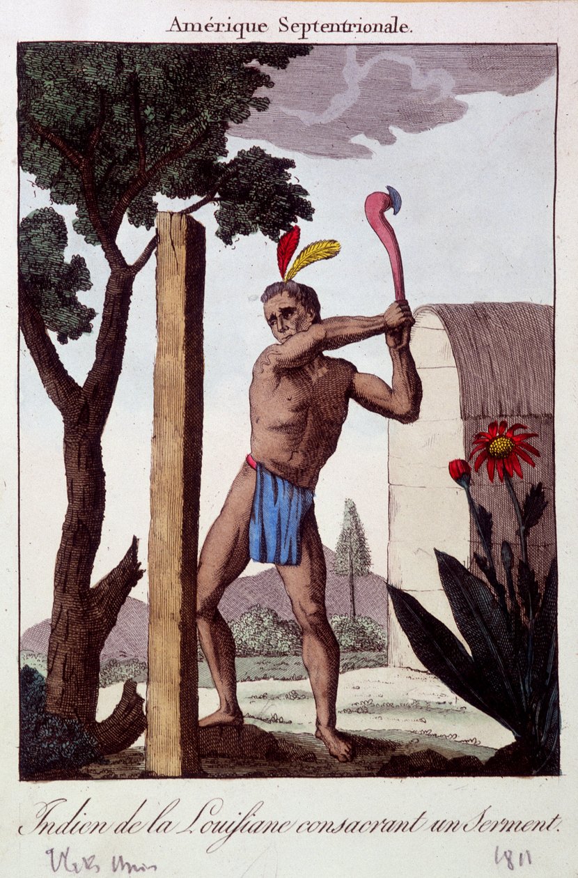 Indiaan uit Louisiana legt een eed af - gravure door Unknown artist