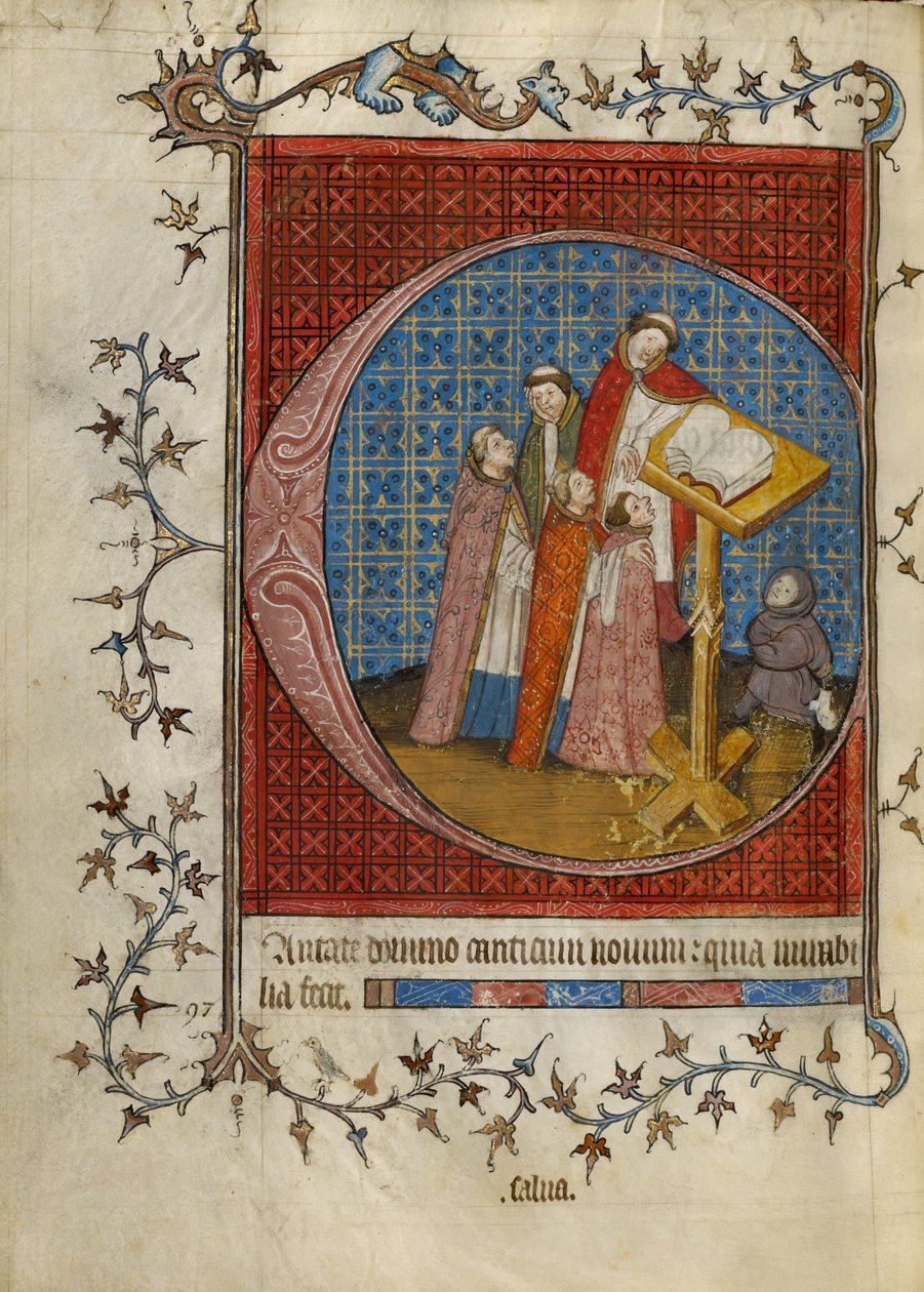 Begin C: Geestelijken zingen uit een koorboek door Unknown artist