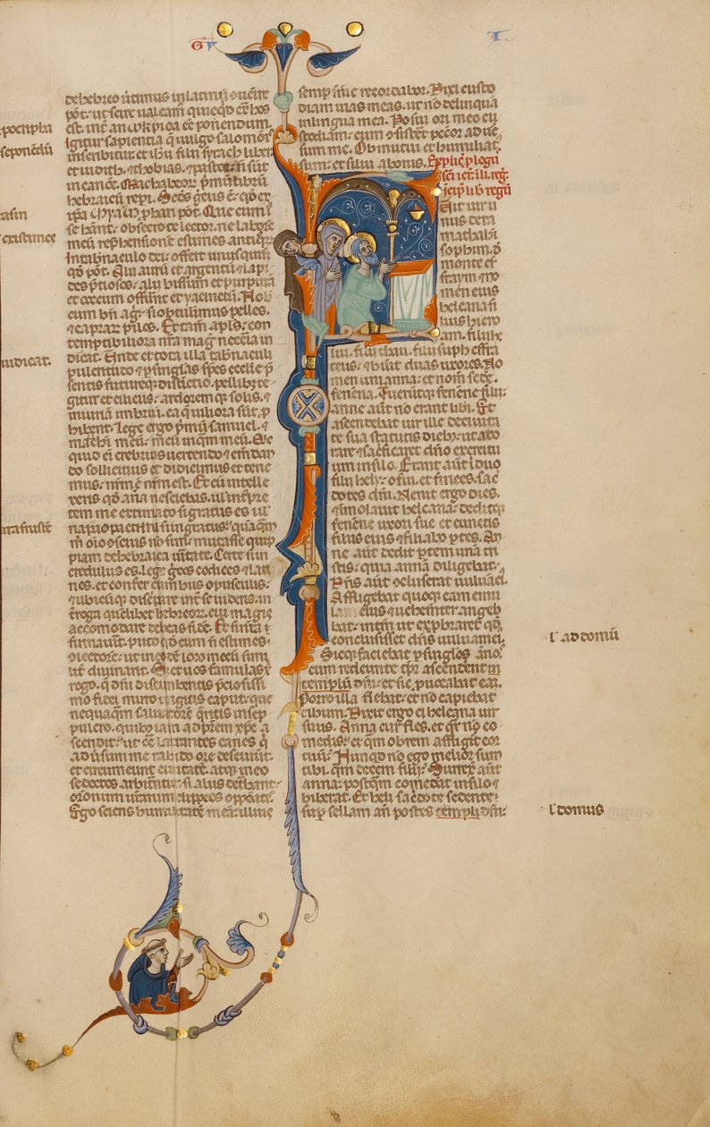 Beginletter F: Elkanah met Hannah en Peninna in de Tempel door Unknown artist