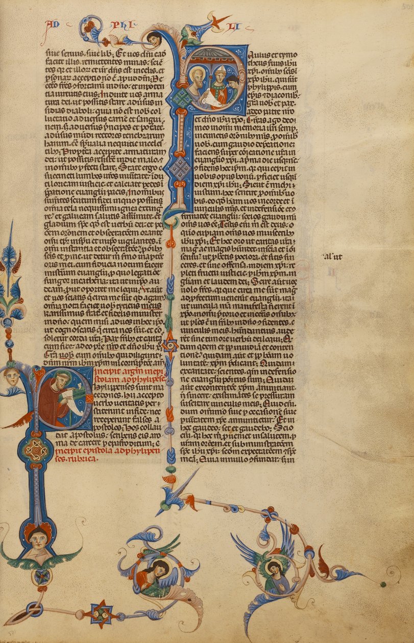 Initialen P: Sint Paulus; Initialen P: Een bisschop die een brief geeft aan een boodschapper door Unknown artist