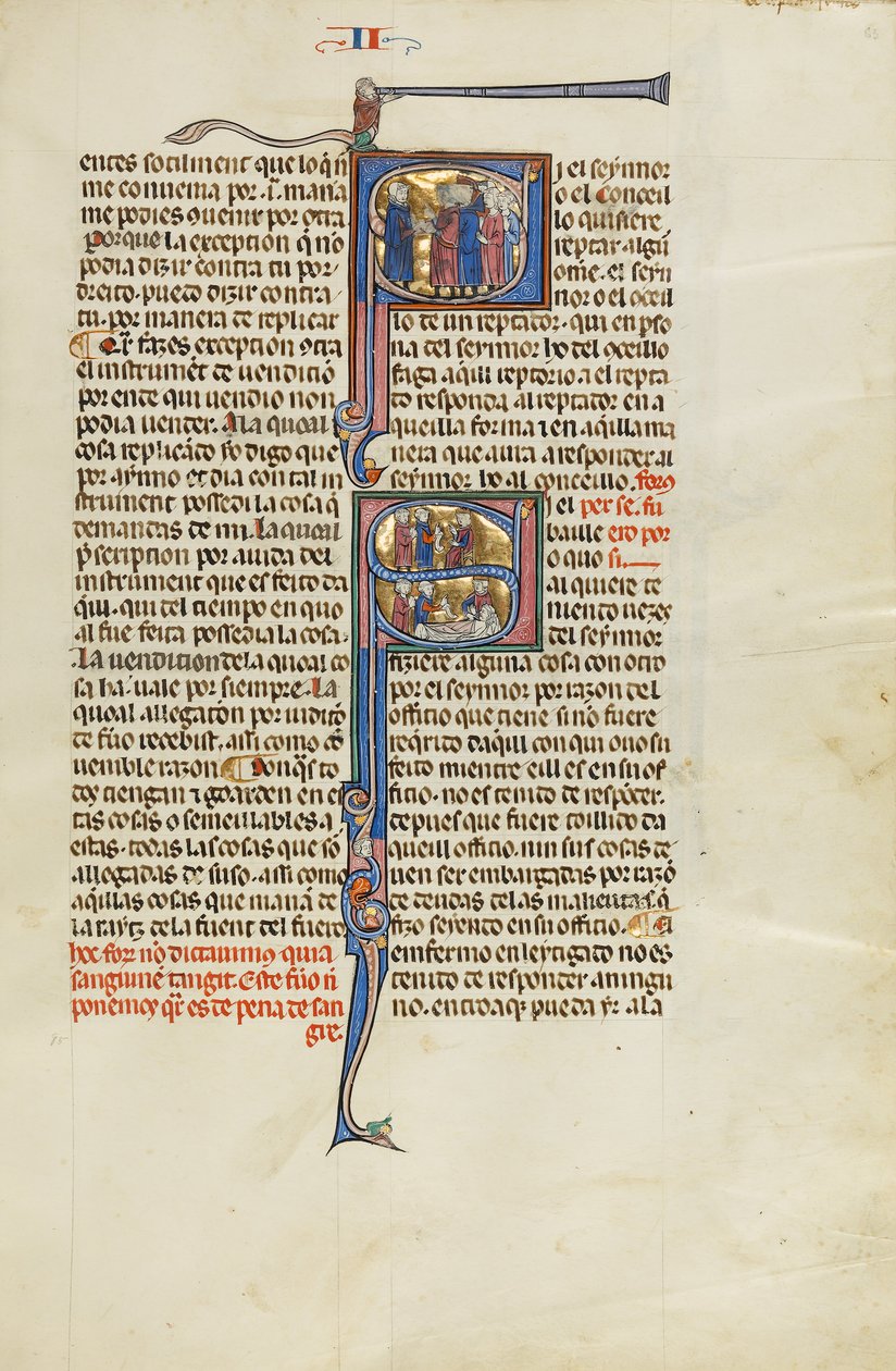 Initial S: Een advocaat voor een groep mannen; Initial S: Een advocaat met cliënten voor een rechter en Een rechter, advocaat en cliënten aan het ziekbed van een man door Unknown artist