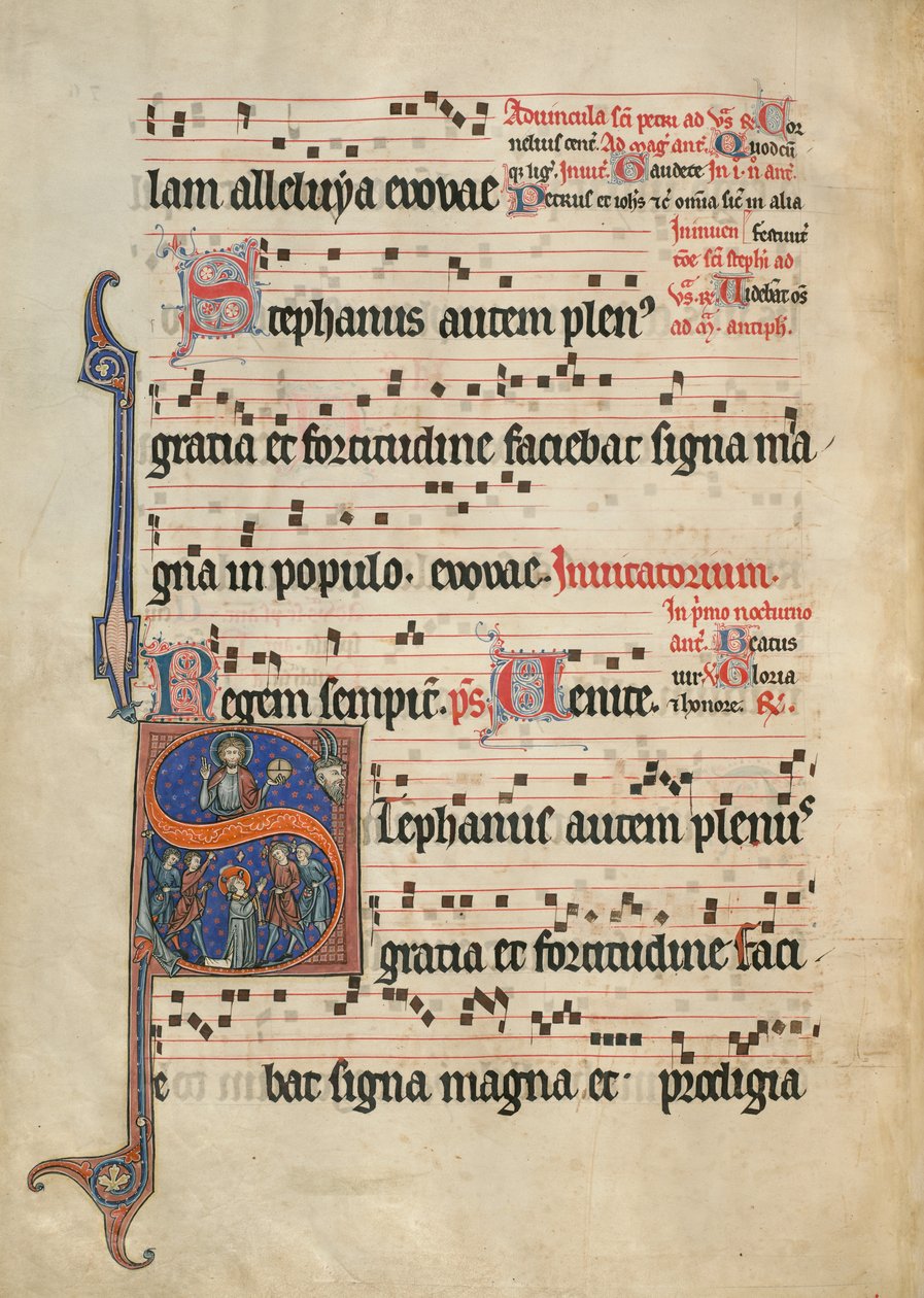 Beginletter S: De steniging van Stefanus door Unknown artist