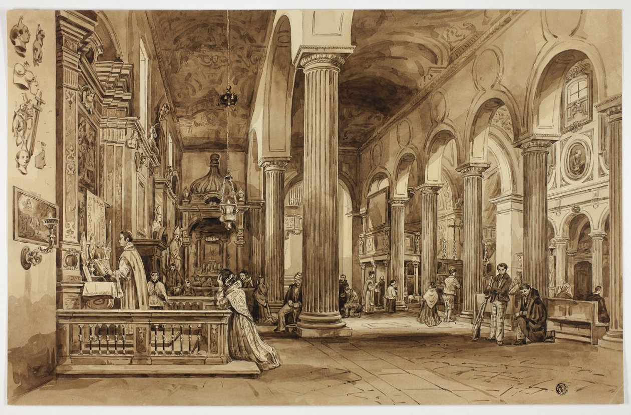 Interieur van een kathedraal in Zuid-Italië door Unknown artist