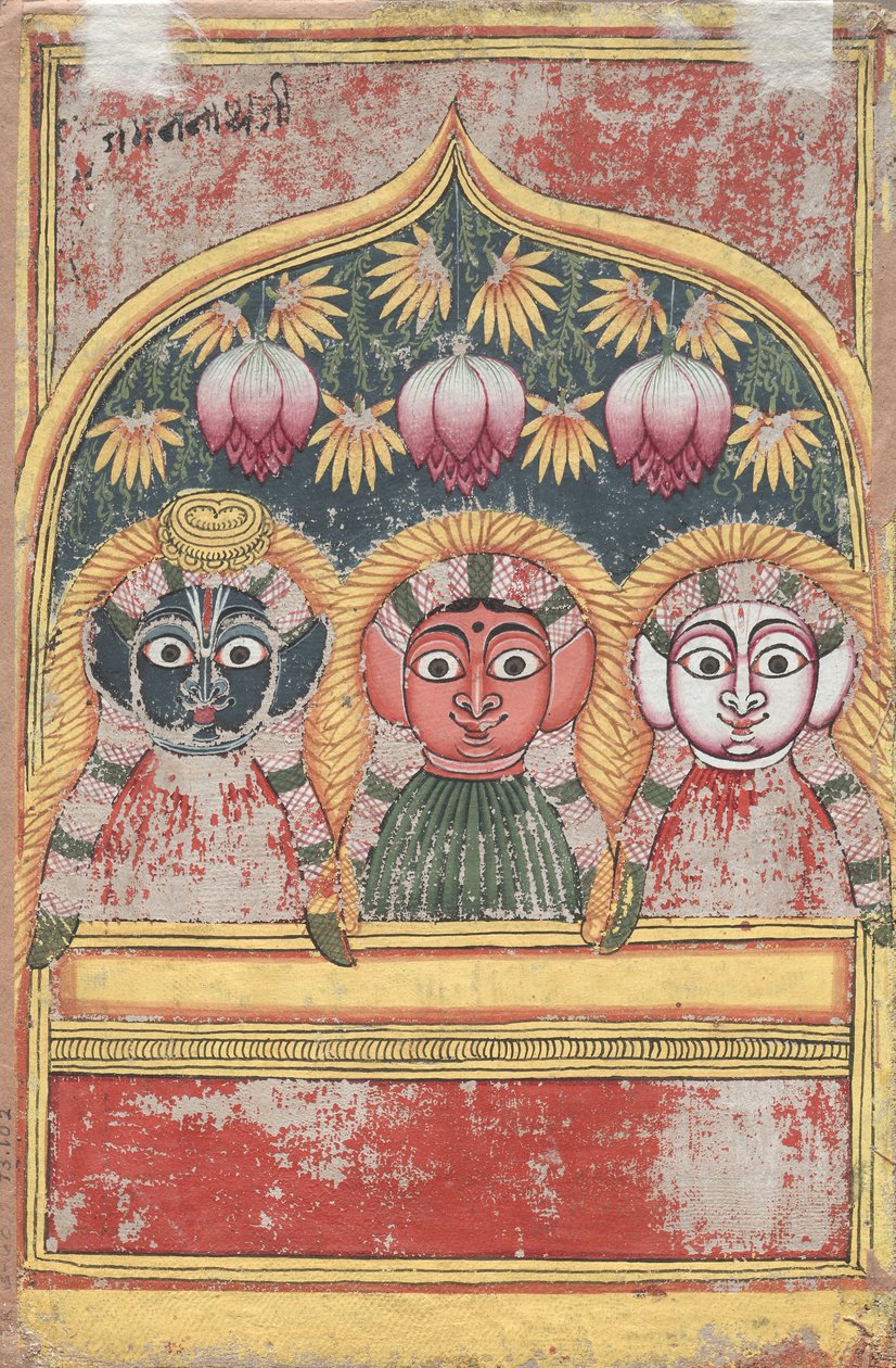 Jagannath, Subhadra en Balarama in een Boog (verso) door Unknown artist
