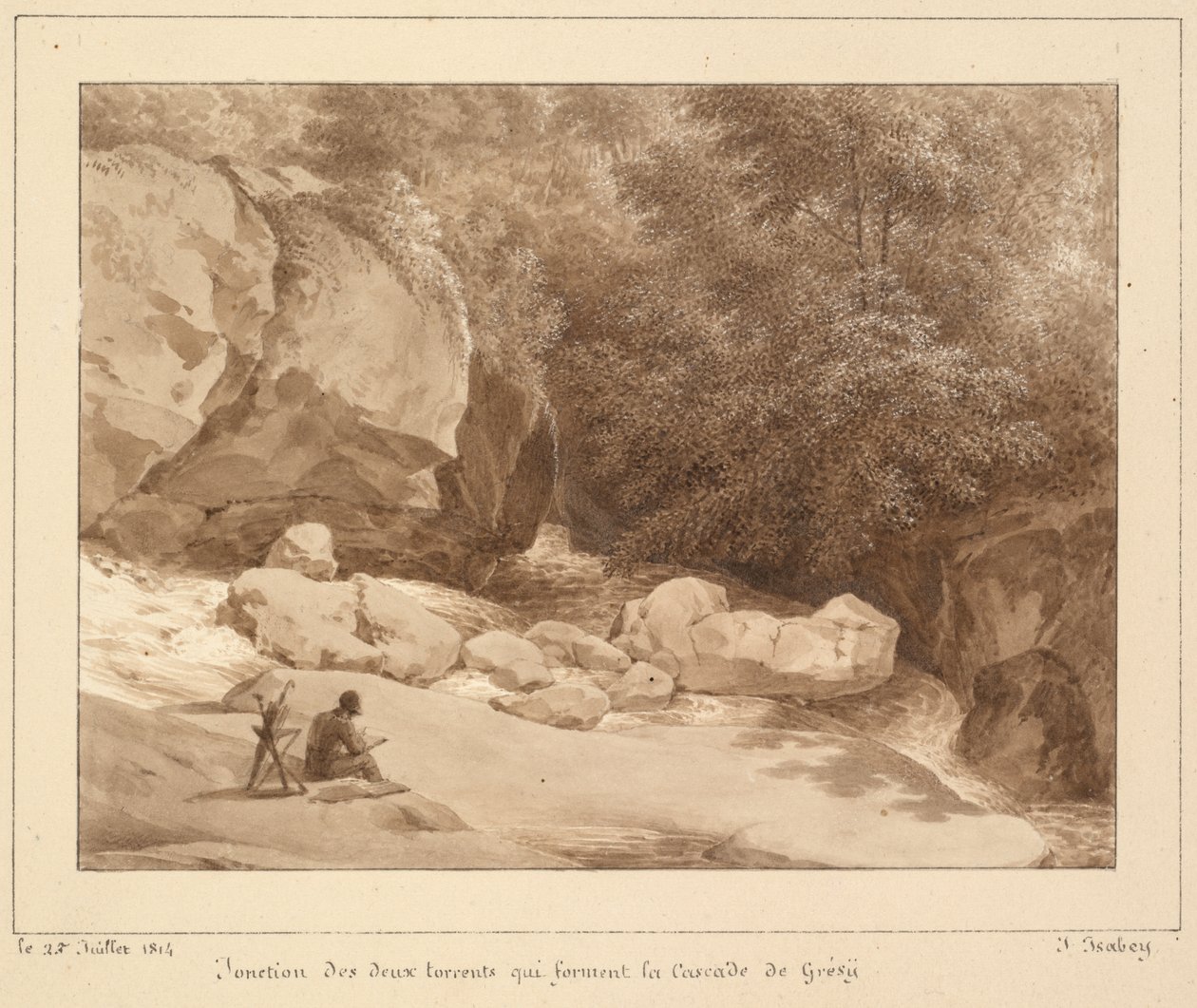 Samenkomst van de twee beken die de waterval van Grésy vormen door Unknown artist