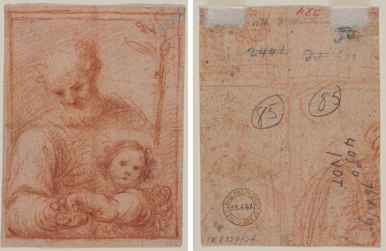 Jozef en kind (recto); Fragment van twee figuren (verso) door Unknown artist