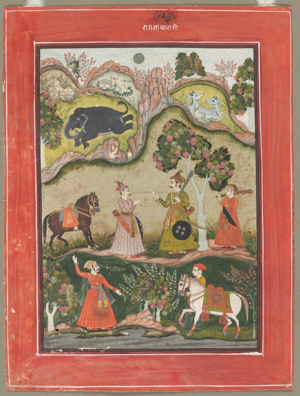 Kanhara Ragini: Lied van Inspiratie voor Krishna om de Olifant Demon te Doden, uit de Ragamala Serie door Unknown artist