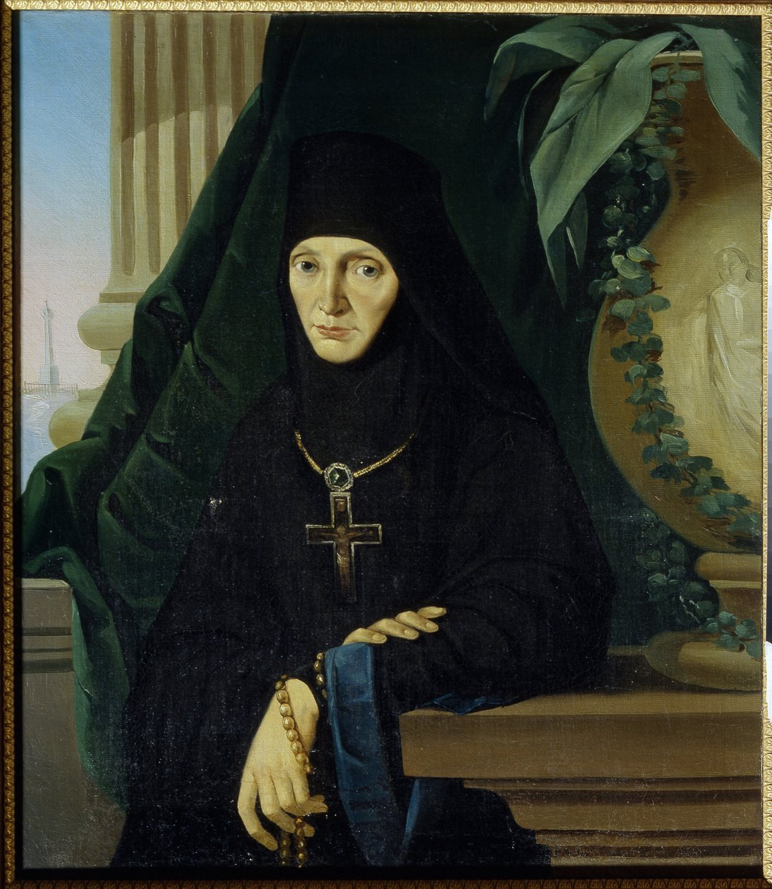 Moeder Overste Maria (Margarita Tuchkova). Abdis van het orthodoxe klooster van Spaso Borodinsky, in 1812, tijdens de invasie van het Grote Leger van Napoleon. Anoniem schilderij, olie op doek, circa 1812 door Unknown artist