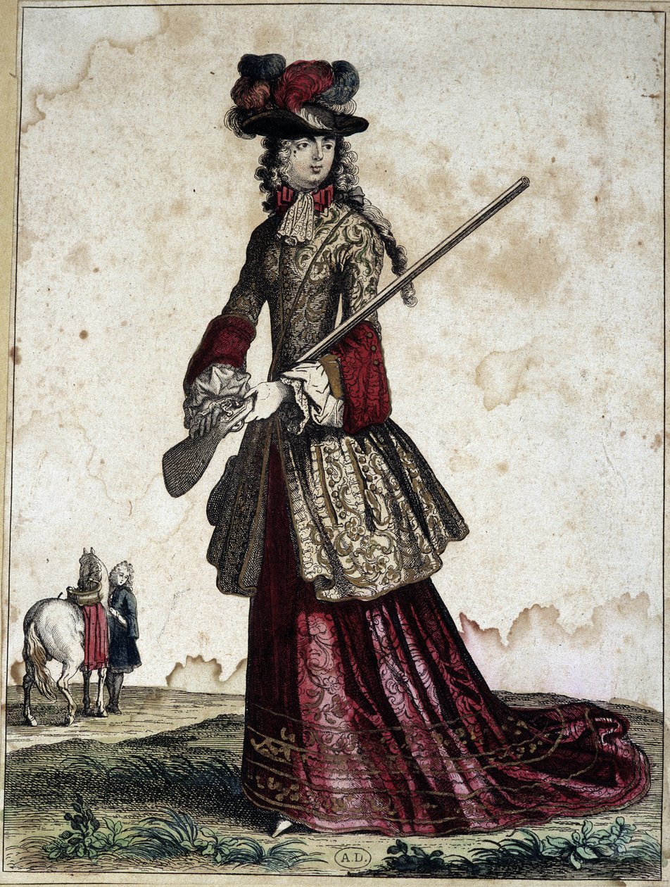 Dame op jacht - gravure door Unknown artist