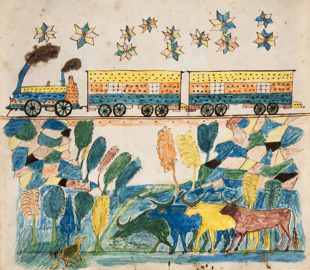 Landschap - Trein door Unknown artist