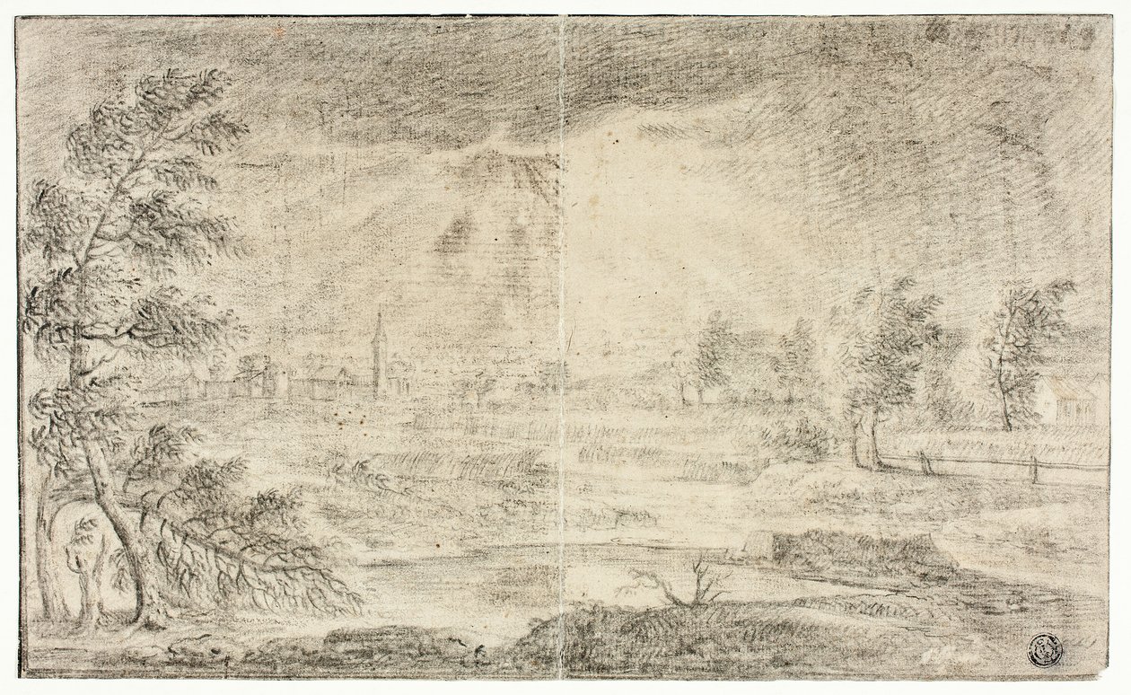 Landschap met dorp door Unknown artist