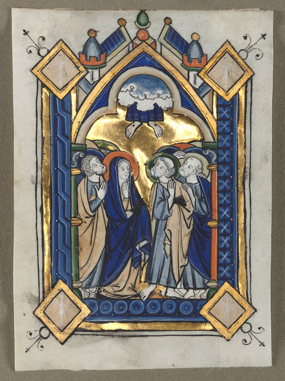 Blad uitgesneden uit een psalter: De hemelvaart door Unknown artist