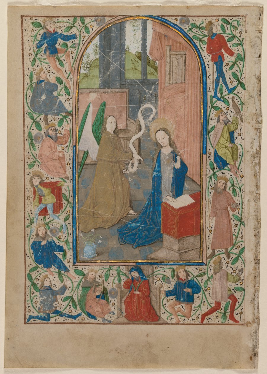 Blad uit een getijdenboek: De Aankondiging (recto) door Unknown artist
