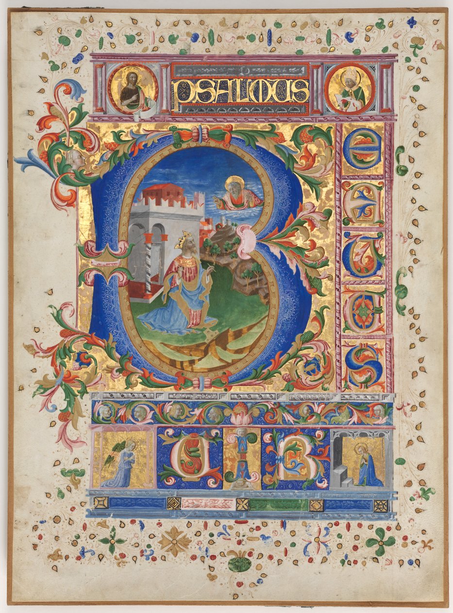 Blad uit een Psalter met Geïllustreerde Initiaal (B): Koning David door Unknown artist
