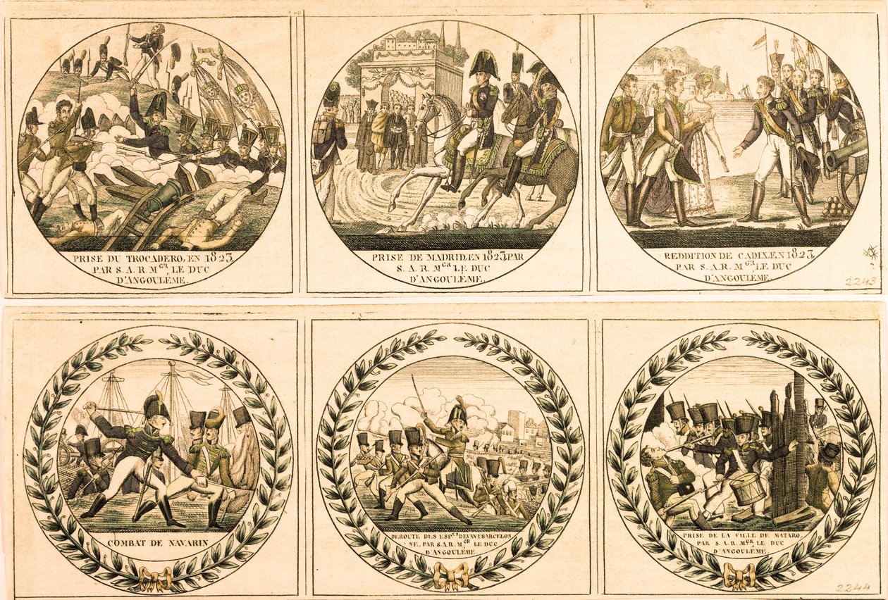 Louis Antoine (Louis-Antoine) van Bourbon, Hertog van Angouleme (Louis de France of Louis XIX (1775-1884) tijdens de Spaanse expeditie van 1823: inname van de Trocadero, inname van Madrid, overgave van Cadiz, slag bij Navarin, achter de Spanjaarden voor Ba door Unknown artist