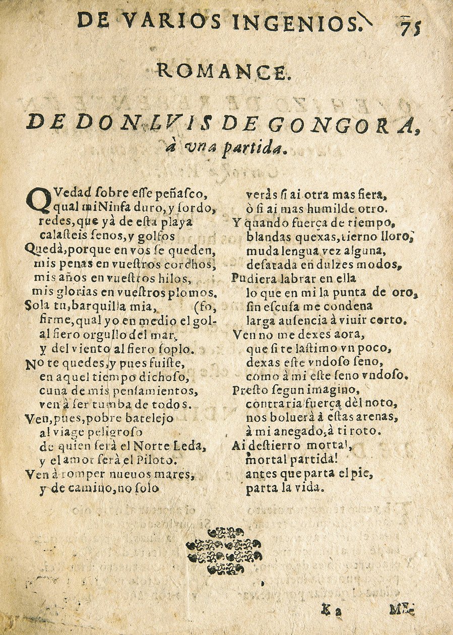 Luis de Góngora y Argote, "Romance a una partida" (prent) door Unknown artist