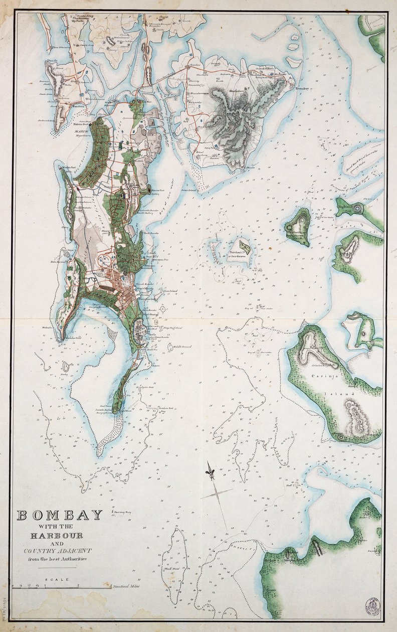 Kaart van Bombay met de haven en aangrenzend land, ook weergegeven Arabische Zee en Perzische Golf, c.1855 door Unknown artist