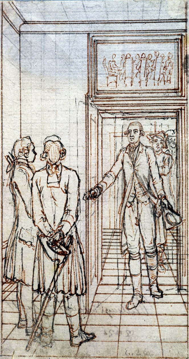 Ontmoeting van Goethe en Jung Stilling in Straatsburg. 19e eeuwse tekening door Unknown artist