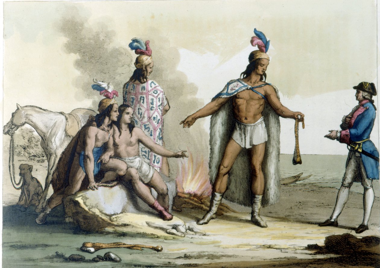 Ontmoeting van een westerling met de indianen van Patagonië door Unknown artist
