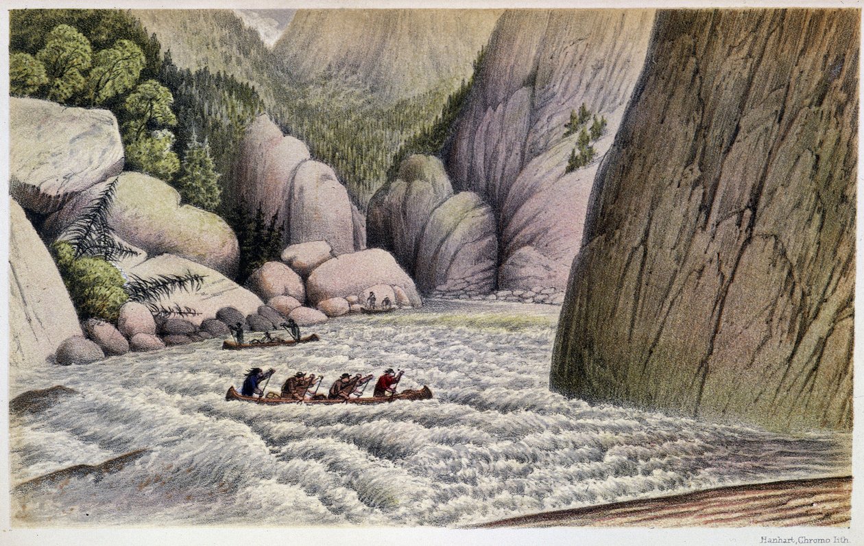 Mannen in Kano die Stroomversnellingen Afdalen: "Een ontsnapping bij de vierde stroomversnelling" - in "Exploration of the Labrador Peninsula" door Hind, Londen door Unknown artist