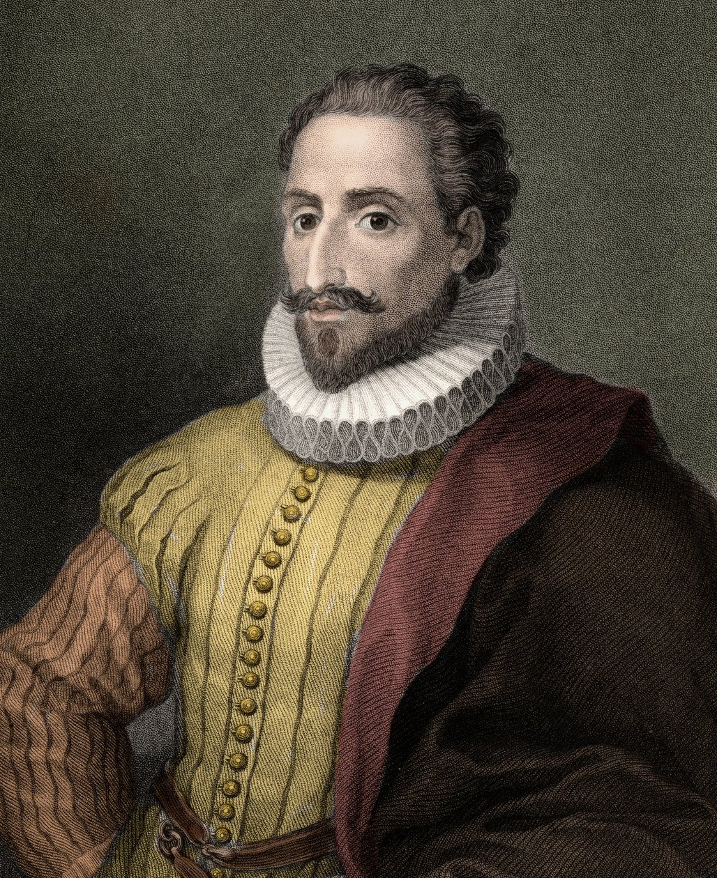 Miguel de Cervantes Saavedra 1547-1616 - gravure - 19e eeuw door Unknown artist