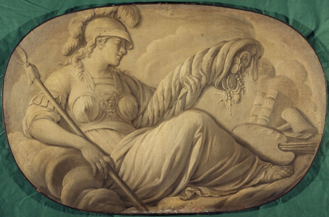 Minerve of de Overvloed die de Kunsten begunstigt (allegorie, decoratief schilderij voor het Hôtel La Rivière toen Canillac) door Unknown artist