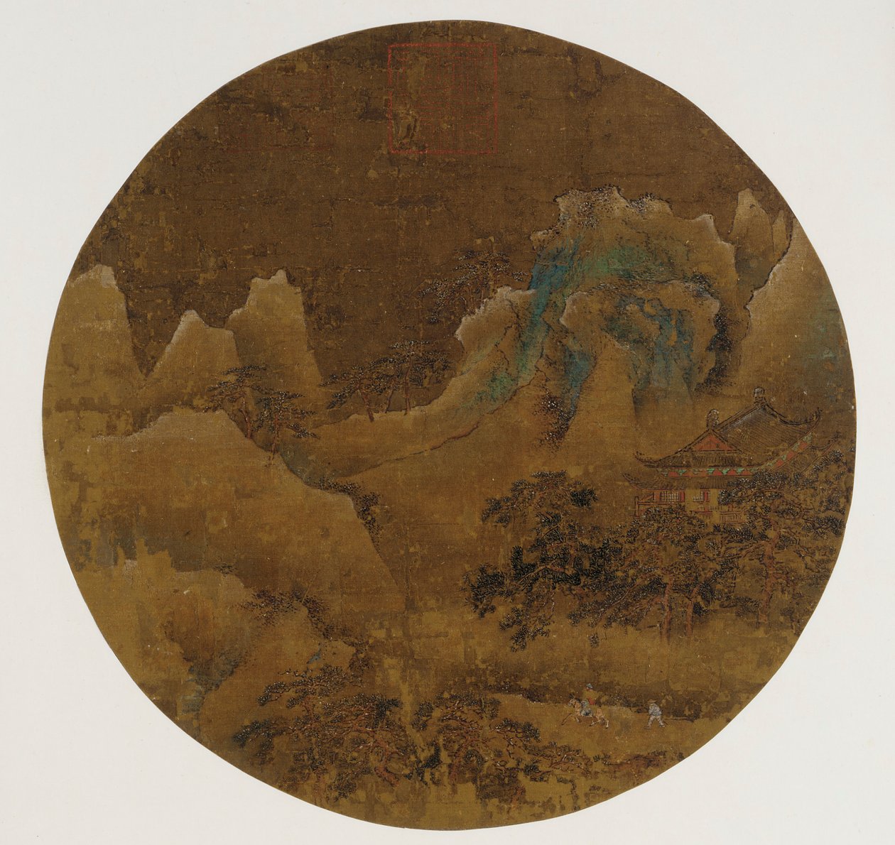 Berglandschap: rotsen, tempel en dennen door Unknown artist