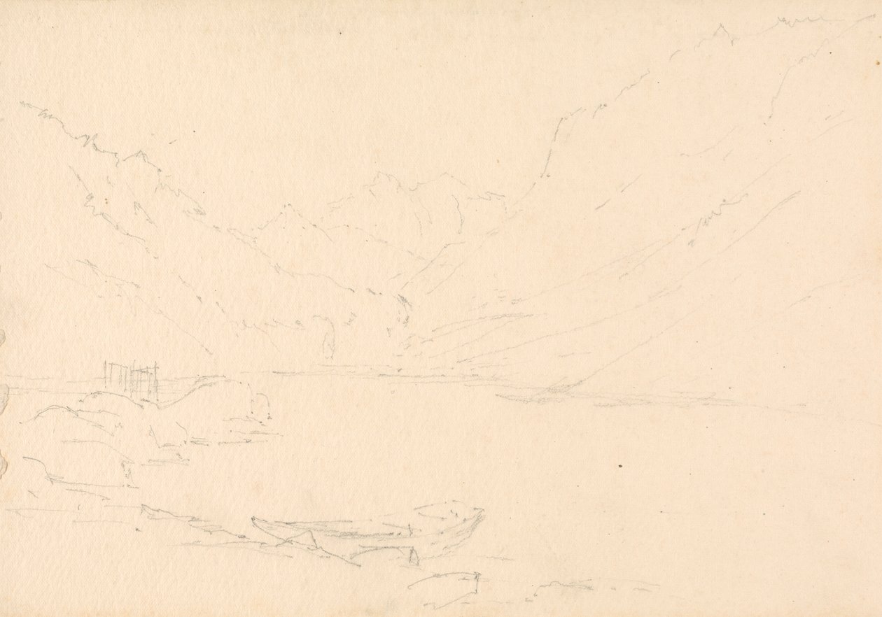 Bergachtig Landschap en Meer door Unknown artist