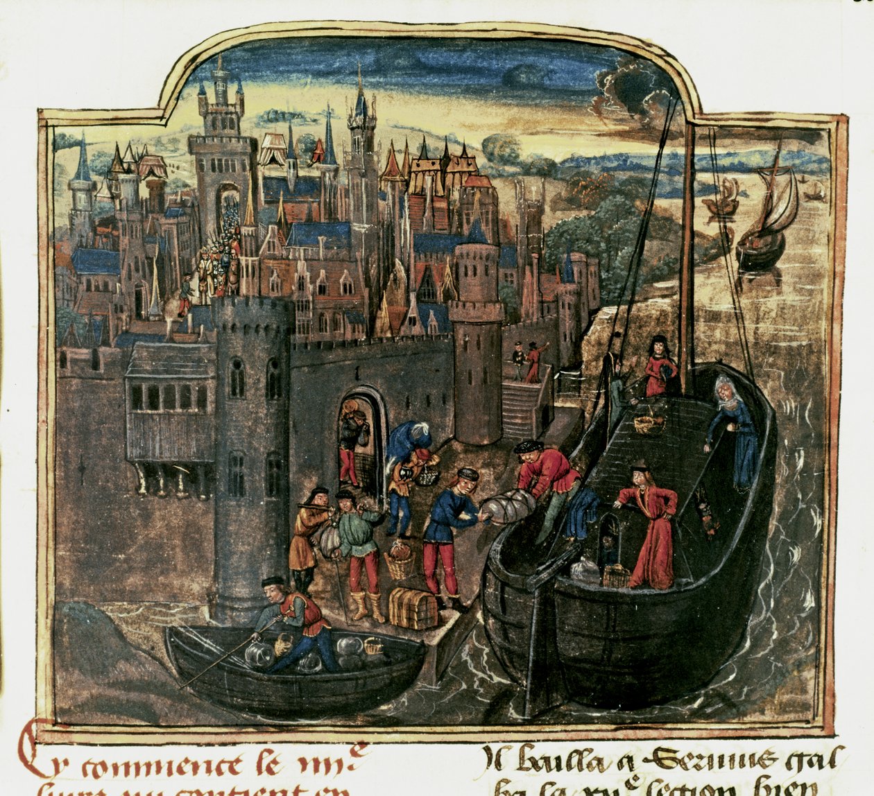 NAVIGATIE: Laden van een koopvaardijschip, laat 15e eeuw door Unknown artist