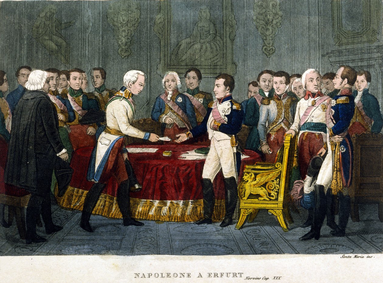 Napoleon I (1769 - 1821) ontmoette Alexander I in Erfurt in 1808 door Unknown artist