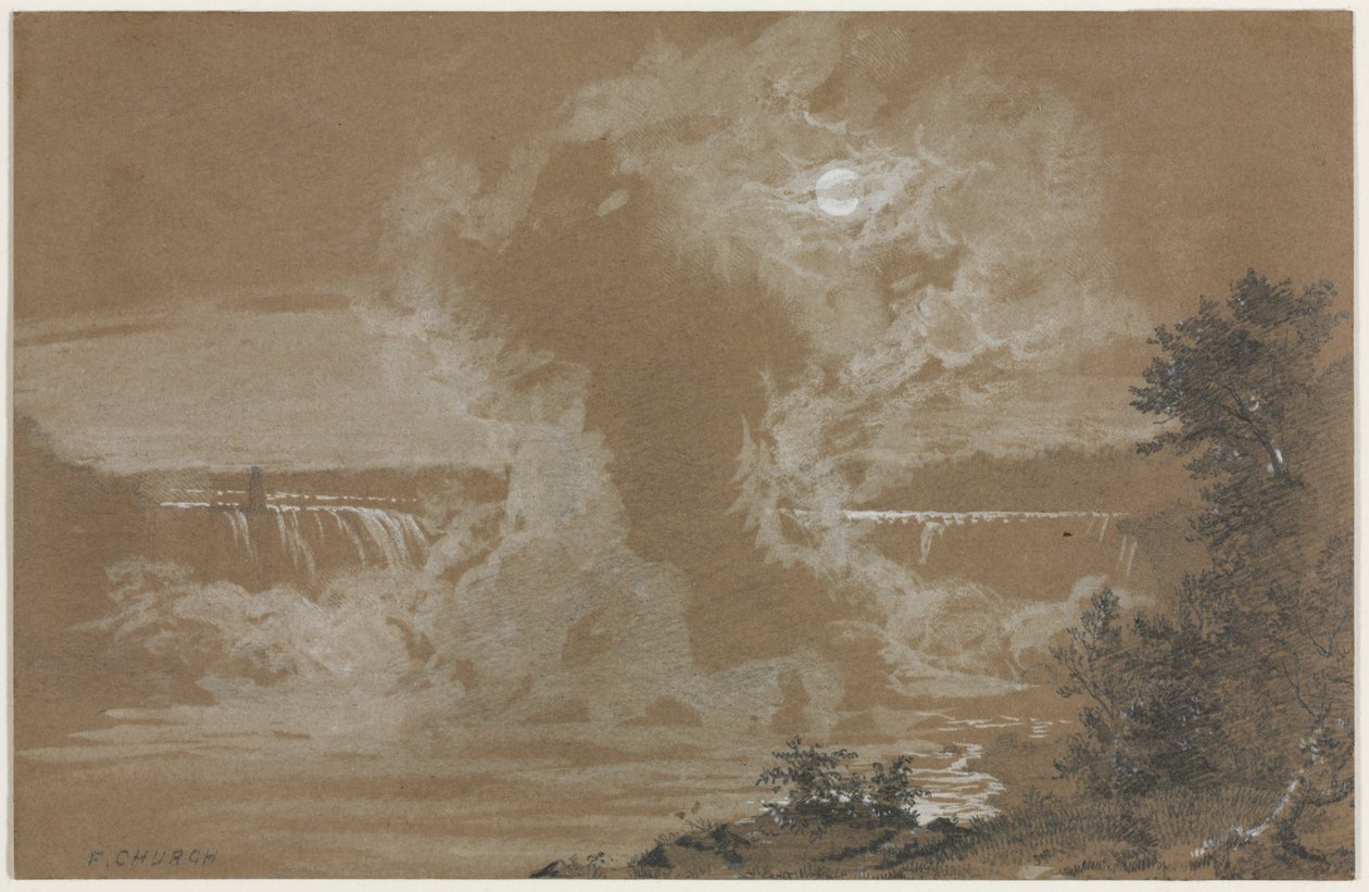 Niagara Falls bij maanlicht door Unknown artist