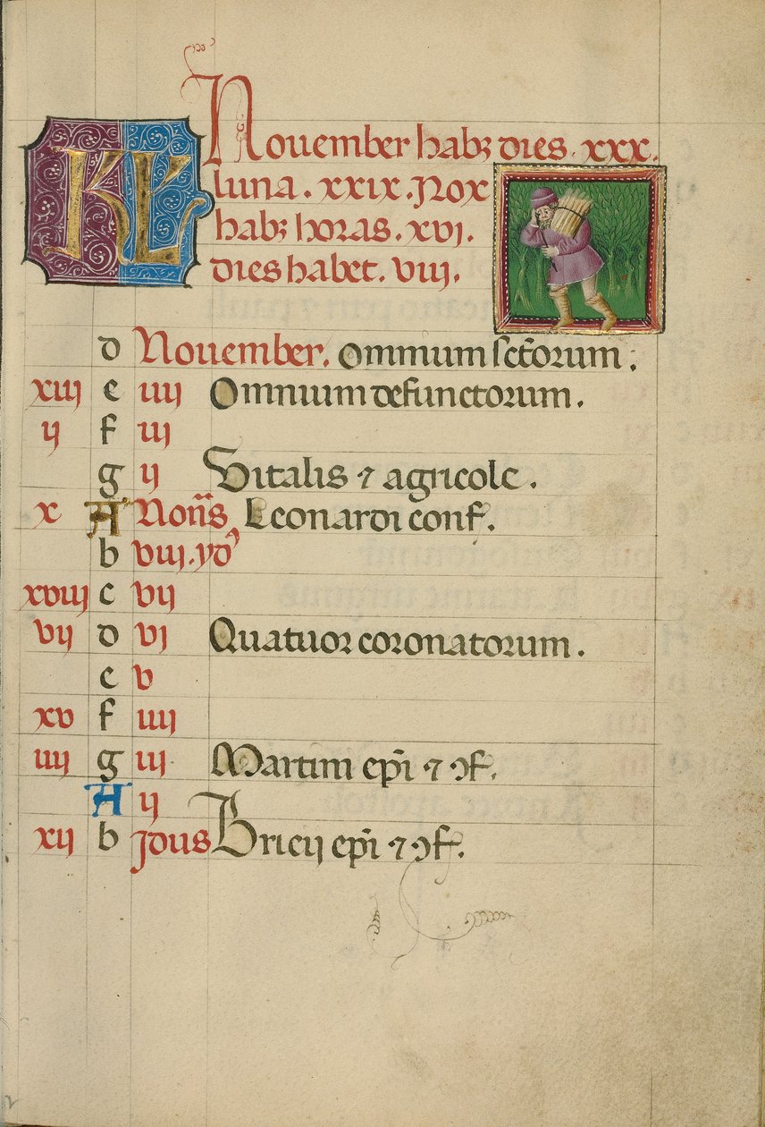 Kalenderpagina november; Hout verzamelen door Unknown artist