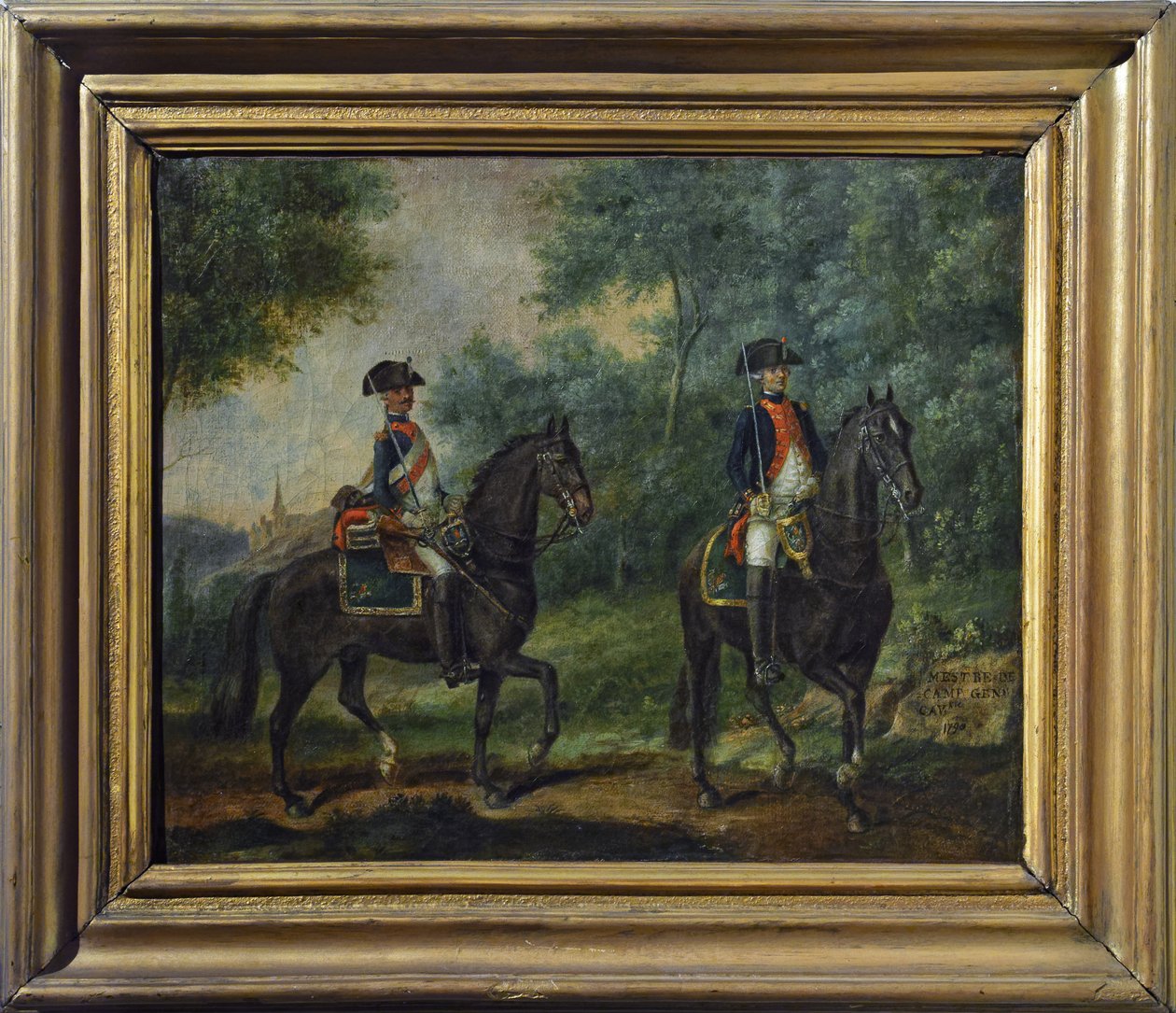 Officier en soldaat van het Mestre de Camps regiment in 1790, eind achttiende eeuw door Unknown artist
