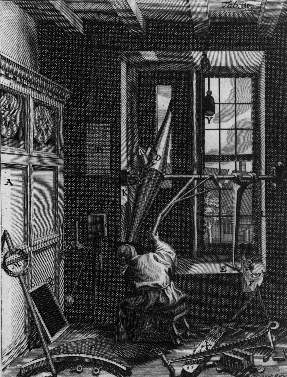 Olaus Romer (Ole), Deense astronoom (1644-1710) observeert de verduisteringen van de manen van Jupiter door Unknown artist