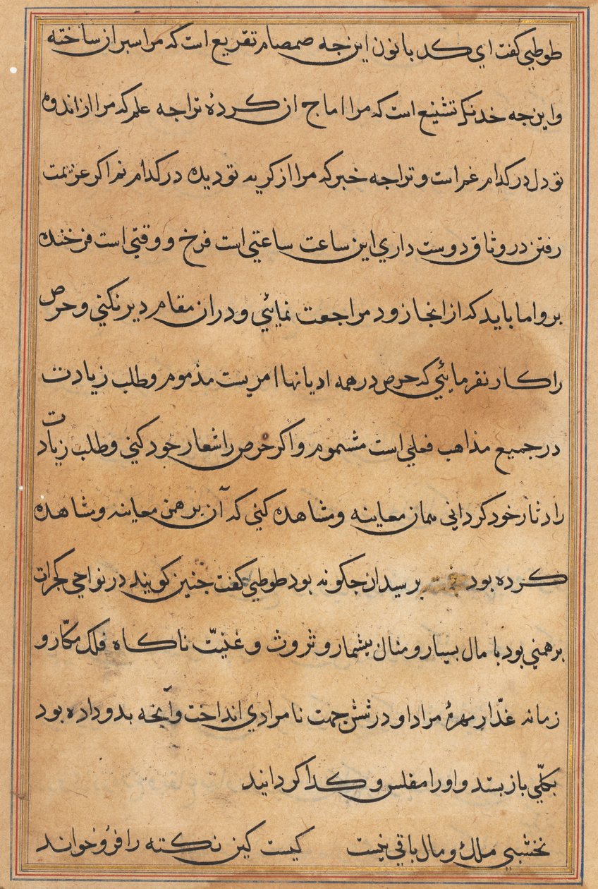 Pagina uit Verhalen van een Papegaai (Tuti-nama): tekstpagina door Unknown artist