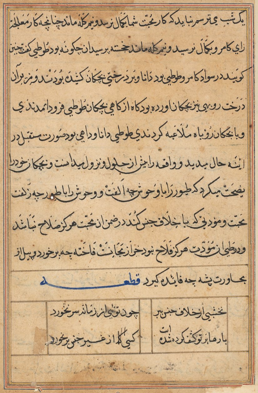 Pagina uit Verhalen van een Papegaai (Tuti-nama): tekstpagina door Unknown artist
