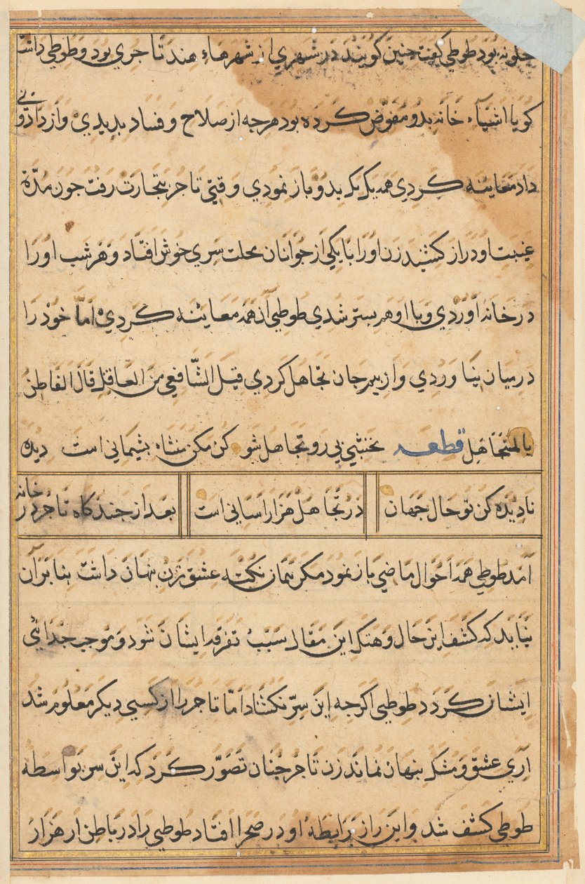Pagina uit Verhalen van een papegaai (Tuti-nama): tekstpagina door Unknown artist