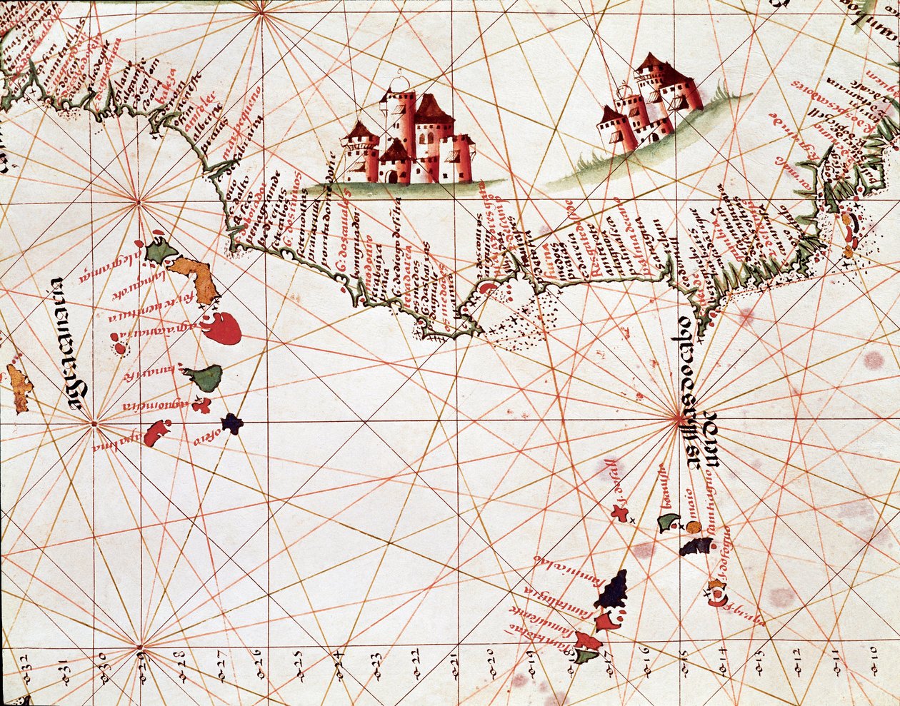 Pagina van een maritieme schets die de eilanden van Kaapverdië en de Canarische Eilanden voorstelt door Unknown artist