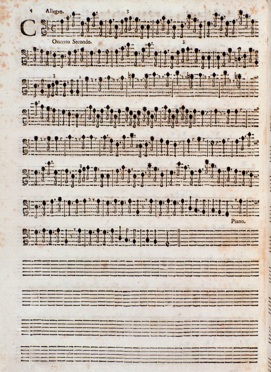 Pagina van de muzikale partituur van "Concerti a cinque, Op. 5" door Tomaso Albinoni door Unknown artist