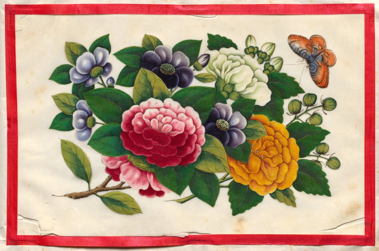 Schilderij drie uit het geïllustreerde boek Bloemen en vlinders door Unknown artist