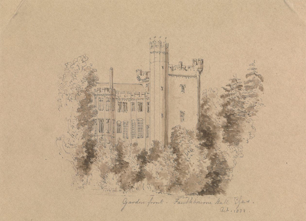Deel van een kasteel omringd door bomen door Unknown artist