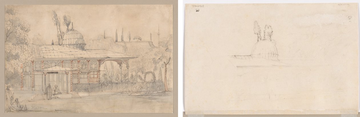 Paviljoen bij een moskee (recto) Schets voor paviljoen bij een moskee (verso) door Unknown artist
