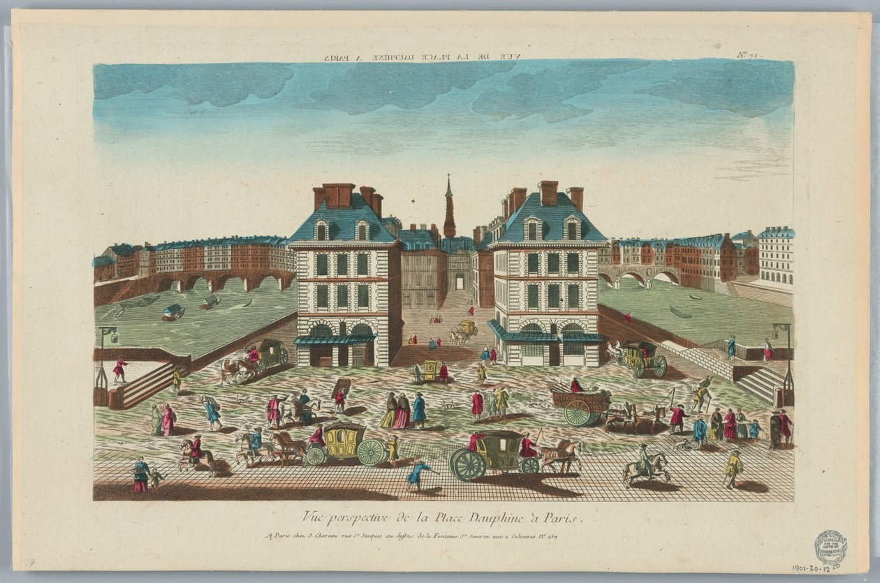 Kijkdoos, Vue Perspective de la Place Dauphine à Paris, No. 71 door Unknown artist