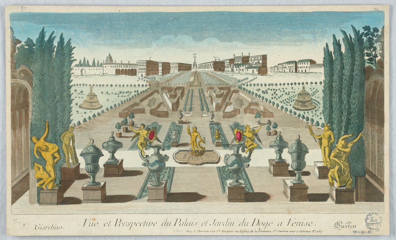 Kijkdoos, Vue et Perspective du Palais et Jardin du Doge à Venise, Giardino, Gartea, 12 door Unknown artist