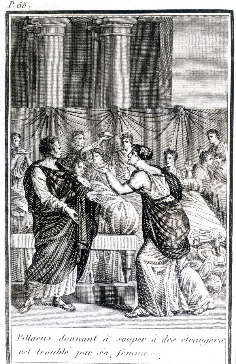 Pillacus geeft vreemden een diner en wordt lastiggevallen door zijn vrouw door Unknown artist